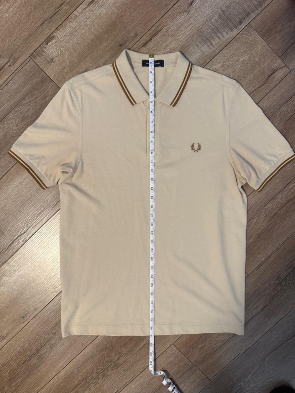 Fred Perry Beige Polo with Brown Twin Tipping - Picture 3 of 3